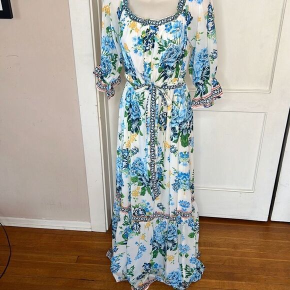 Pinkblush, x Flying Tomato Ivory Floral Off Shoulder Maternity Maxi Dress Nwot M - Picture 2 of 11